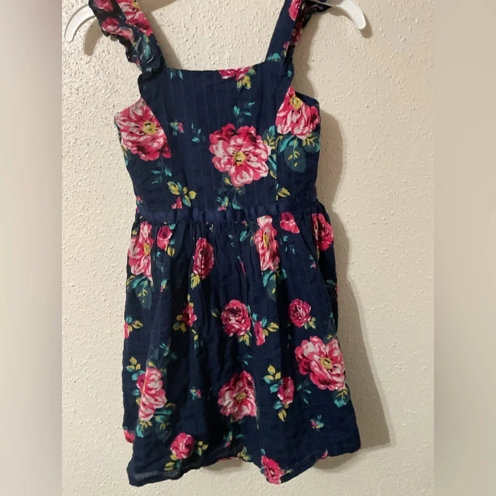 Zunie Girls Blue Floral Girls  Sun Dress Cotton Sleeveless Kids Size M 6 / 6X